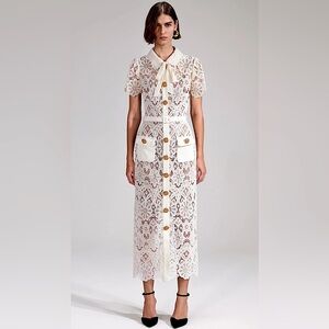 New! SELF-PORTRAIT Midi DRESS in Cream Floral Lace size 8